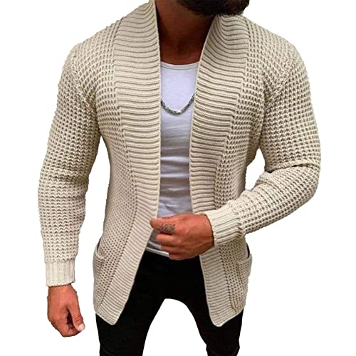 Ausla Herren Strickmantel Strickjacke Pullover Casual Basic Gestrickt Cardigan mit Tasche(L-Beige) von Ausla