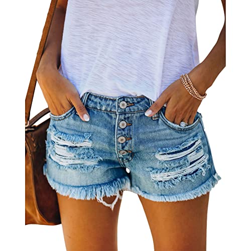 Ausla Lässige Denim-Shorts für Damen, Quaste, Distressed, Zerrissene Sommerjeans, Kurze Hotpants mit Taschen (L) von Ausla