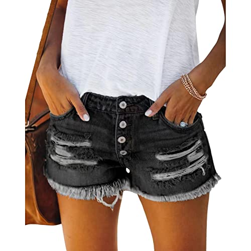 Ausla Lässige Denim-Shorts für Damen, Quaste, Distressed, Zerrissene Sommerjeans, Kurze Hotpants mit Taschen (XL) von Ausla