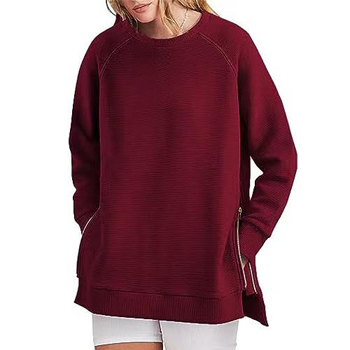 Ausla Lässiges Damen-Sweatshirt mit Seitlichem Reißverschluss, Lockeres, Weiches Langarm-Pullover, Oberteil, Bluse, Hemd, Französische Kapuzenpullover (L) von Ausla