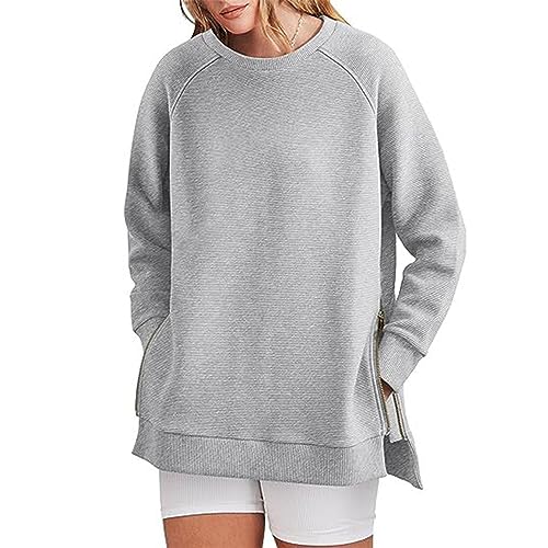 Ausla Lässiges Damen-Sweatshirt mit Seitlichem Reißverschluss, Lockeres, Weiches Langarm-Pullover, Oberteil, Bluse, Hemd, Französische Kapuzenpullover (S) von Ausla