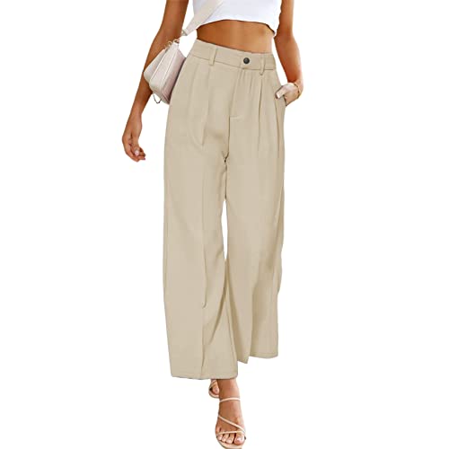 Ausla Leinenhose Damen Lang Culotte High Waist Sommerhose Elegant Bequem Stoff Luftig Locker Stoffhose mit Tasten (XL) von Ausla