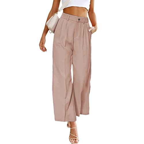 Ausla Leinenhose Damen Lang Culotte High Waist Sommerhose Elegant Bequem Stoff Luftig Locker Stoffhose mit Tasten (XXL) von Ausla