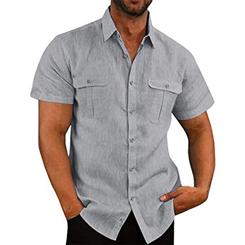 Ausla Männer Button-Down-Hemd, Kurzarm, Doppeltasche, Reine Farbe, Atmungsaktives Herren-Freizeithemd (XXXL) von Ausla