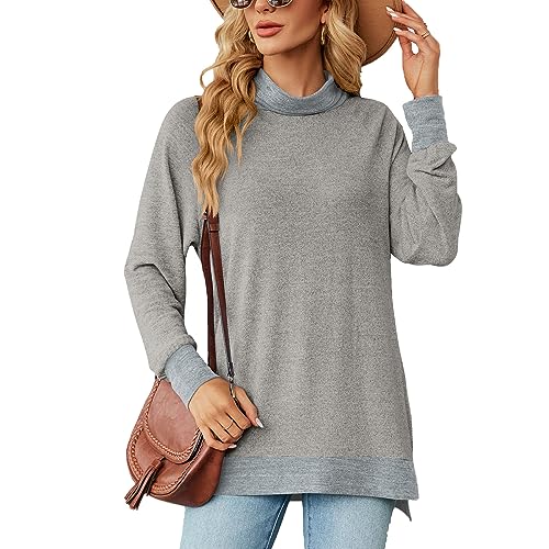 Ausla Sweatshirt Damen Langarm Rollkragen Bluse Tops Schlitz Pullover Langarmshirt Tunika (XL) von Ausla