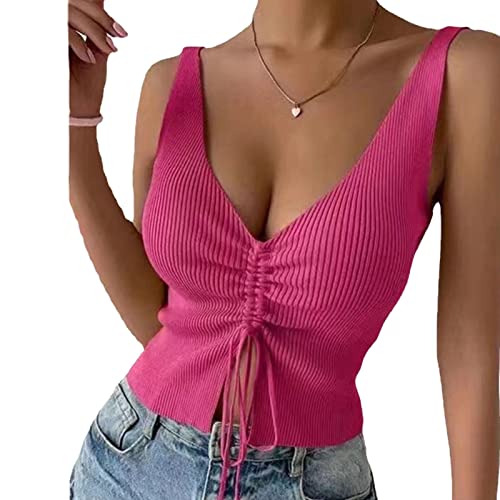 Bluse Damen Shirt ärmellose Gestrickte Kordelzug Blusen V-Ausschnitt Oberteile Sexy Tank Top (L) von Ausla