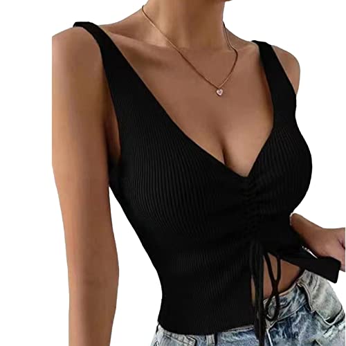 Bluse Damen Shirt ärmellose Gestrickte Kordelzug Blusen V-Ausschnitt Oberteile Sexy Tank Top (L) von Ausla