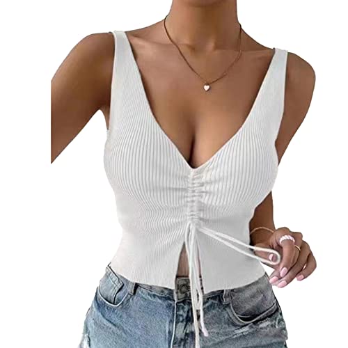 Bluse Damen Shirt ärmellose Gestrickte Kordelzug Blusen V-Ausschnitt Oberteile Sexy Tank Top (L) von Ausla