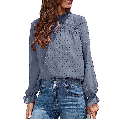 Bluse Damen Tunika Oberteile Rüschen Langarmshirt Casual Langarm Bluse Shirt Tops (L) von Ausla