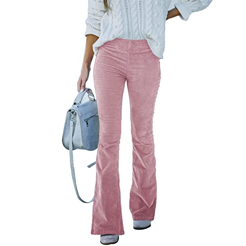 Damen Cord Ausgestellte Hosen Hohe Taille Seitlicher Reißverschluss Elastische Taille Ausgestellte Hosen (S-Pink), Pink von Ausla