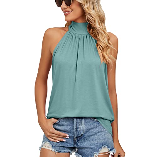 Damen Ärmellos Camisole Bluse Sommer Oberteile Plissiertes Neckholder Schulterfrei Tank Top Weste Loose Fit Elegante(L) von Ausla