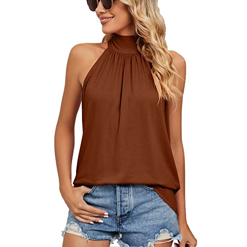 Damen Ärmellos Camisole Bluse Sommer Oberteile Plissiertes Neckholder Schulterfrei Tank Top Weste Loose Fit Elegante(L) von Ausla