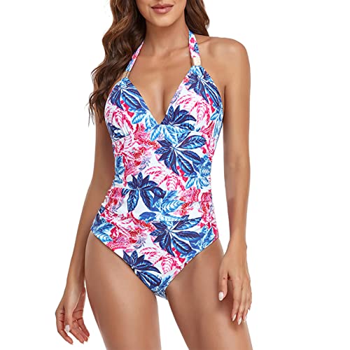 Damen Badeanzug Neckholder Einteiliger V Ausschnitt Push Up Bademode Body Schwimmanzug Swimsuit(L-Geben Sie 5 EIN) von Ausla