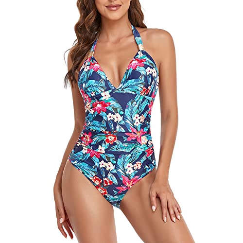 Damen Badeanzug Neckholder Einteiliger V Ausschnitt Push Up Bademode Body Schwimmanzug Swimsuit(L-Geben Sie 6 EIN) von Ausla