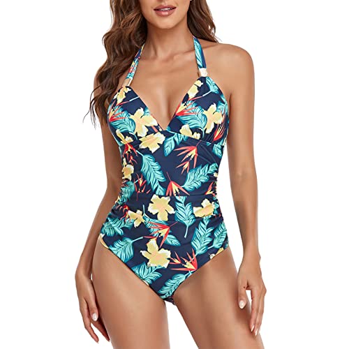 Damen Badeanzug Einteiliger V Ausschnitt Push Up Bademode Self Tie Back Backless Swimsuit(M-Geben Sie 7 EIN) von Ausla