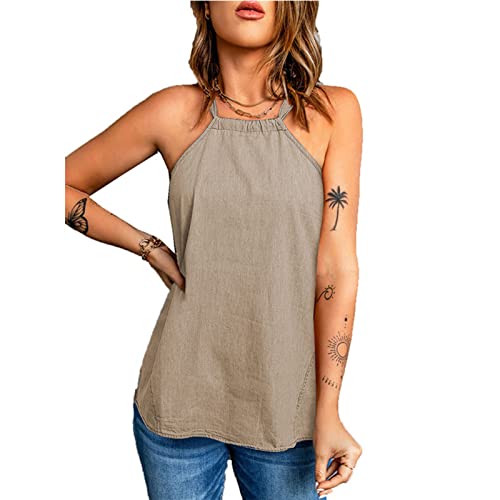 Damen Neckholder Tank Top Oberteil Sommer Elegante Bluse Camisol Schulterfrei Weste Locker Shirts(S) von Ausla