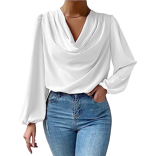 Damen Oberteile Wasserfallausschnitt Pullover mit Puffärmeln Tunika Shirts Elegant Bluse (3XL) von Ausla