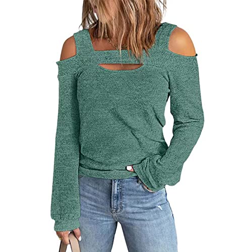 Damen Pullover Herbst Oberteile Sexy Langarm Shirt Schulterfrei Tunika Bluse Tops(L-Grün) von Ausla