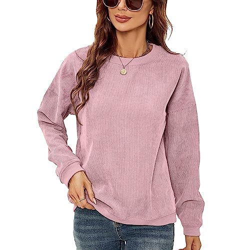 Damen-Sweatshirt aus Cord, Basic, übergroß, Rundhalsausschnitt, Lässig, Langärmelig, Sweatshirt-Pullover (S) von Ausla