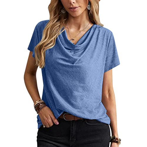 Damen-T-Shirt mit Wasserfallausschnitt, Lässig, Kurzärmelig, Modisches T-Shirt, Elegante Oberteile (M) von Ausla