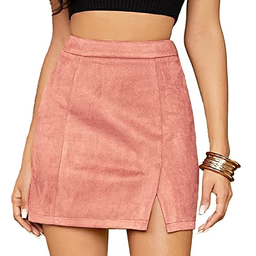 Frauen Faux Wildleder Minirock Sexy High Waist Bodycon Short A Line Rock Bodycon Short A Line Rock(S-Rosa) von Ausla