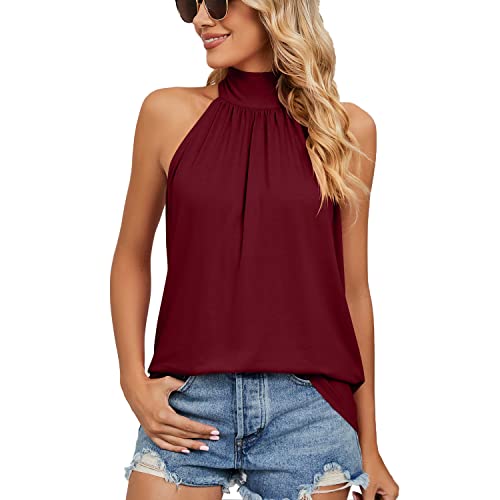 Damen Ärmellos Camisole Bluse Sommer Oberteile Plissiertes Neckholder Schulterfrei Tank Top Weste Loose Fit Elegante(L) von Ausla