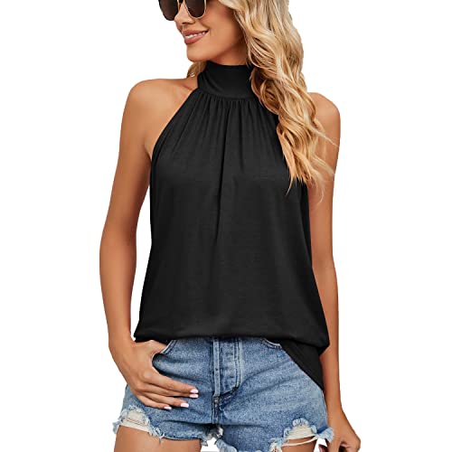 Damen Ärmellos Camisole Bluse Sommer Oberteile Plissiertes Neckholder Schulterfrei Tank Top Weste Loose Fit Elegante(S) von Ausla