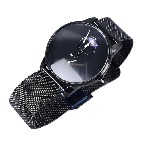 Herren Moonphase Quarzuhr, Elegante Wasserdichte Edelstahl Mesh Schwarz Minimalistische Uhr für Verschiedene Anlässe von Ausla