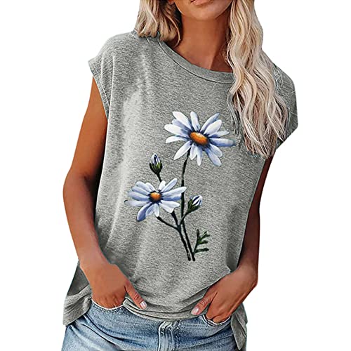 Kurzarm-T-Shirts mit Blumenmuster für Damen, Lässige Sommer-Hemdoberteile (3XL) von Ausla