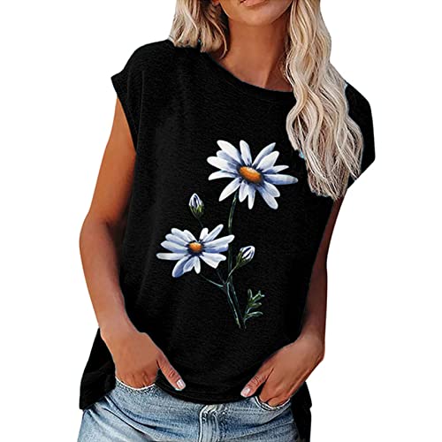 Kurzarm-T-Shirts mit Blumenmuster für Damen, Lässige Sommer-Hemdoberteile (3XL) von Ausla