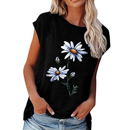Lässiges Rundhals-Blumendruck-Kurzarm-Sommer-T-Shirt für Damen (S) von Ausla