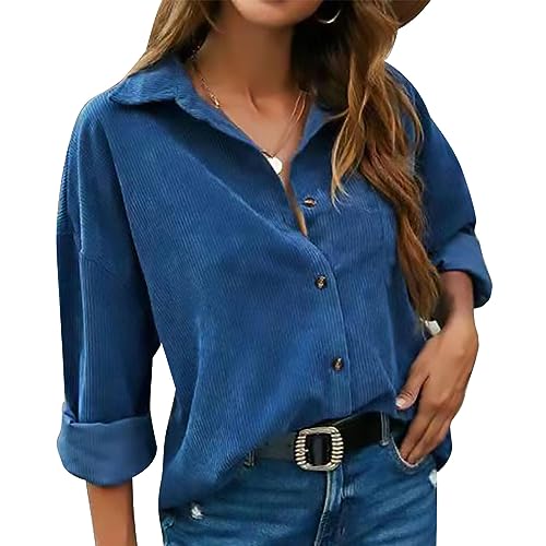 Langarm-Button-Down-Hemd aus Cord für Damen, Freizeitjacke, Oberteil, Shacket (S) von Ausla