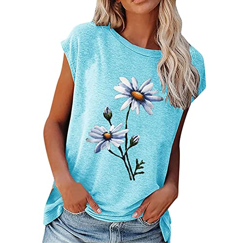 Sommer Damen T Shirt Top Basic Blumen Rundhals Oberteil Lässig Tunika Oberteile (M) von Ausla