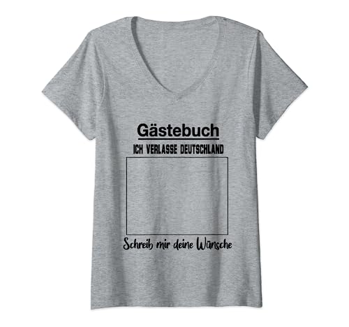 Damen Auswandern Aussteiger Work and Travel Abschied Gästebuch T-Shirt mit V-Ausschnitt von Auslandssemester Auslandsjahr Abschiedsgeschenk
