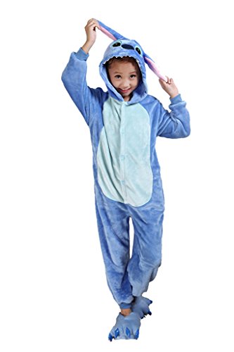 Auspicious beginning Stitch Kinder Pyjama Tier Cosplay Kostüm Onesie Schlafanzug Homewear Kigurumi Pyjama, blau, X-Large von Auspicious beginning