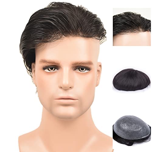 Auspiciouswig Echthaar Herren Toupet Dünne Haut Haarersatzsystem für Männer (6X8 inch, Natural Colour) von Auspiciouswig