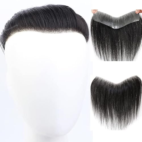 Auspiciouswig Toupet Stirnhaarteil Echthaar Dünne Haut Herrenhaaransatz V-Form für Männer (4x18 cm, natural color) von Auspiciouswig