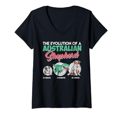 Damen Aussie EVOLUTION OF AN AUSTRALIAN SHEPHERD Lustig Besitzer T-Shirt mit V-Ausschnitt Damen Aussie EVOLUTION OF AN AUSTRALIAN SHEPHERD Lustig Besitzer T-Shirt mit V-Ausschnitt von Aussie Geschenk Australian Shepherd TShirt Aussie