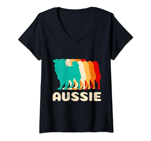 Damen Australian Shepherd AUSSIE Vintage Hundebesitzer Aussie T-Shirt mit V-Ausschnitt von Aussie Geschenk Australian Shepherd TShirt Aussie
