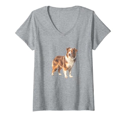 Damen Australischer Schäferhund im Vintage T-Shirt mit V-Ausschnitt von Aussie Lover Vintage Clo.
