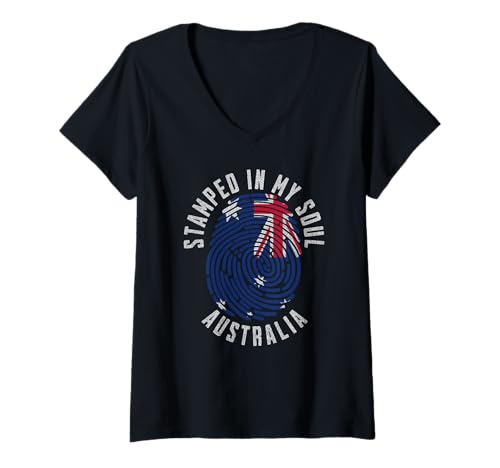 Damen Gestempelt mit My Soul Australien Flagge Design Aussie Pride T-Shirt mit V-Ausschnitt von Aussie Pride Stamped in My Soul Australia
