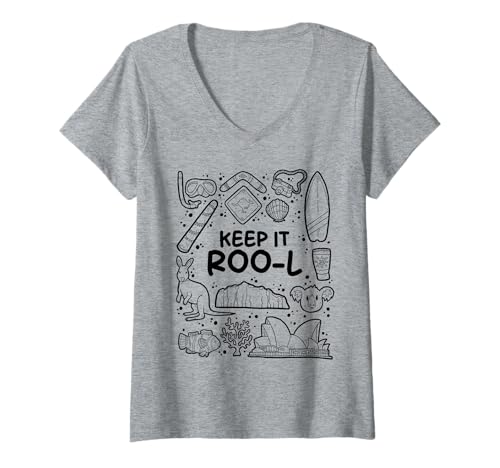 Damen Keep it Roo-l - Australian Humor Design T-Shirt mit V-Ausschnitt Damen Keep it Roo-l - Australian Humor Design T-Shirt mit V-Ausschnitt von Aussie Puns Designs