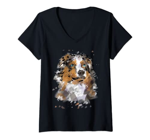 Damen Aussie T-Shirt Australian Shepherd Hunde Shirt Geschenk T-Shirt mit V-Ausschnitt von Aussie und Australian Shepherd Shirts u Geschenke