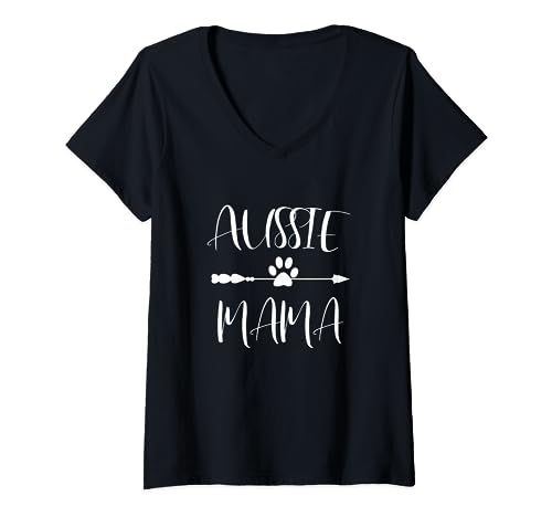 Aussie T-Shirt Mama Australian Shepherd Pfote Geschenk T-Shirt mit V-Ausschnitt von Aussie und Australian Shepherd Shirts u Geschenke