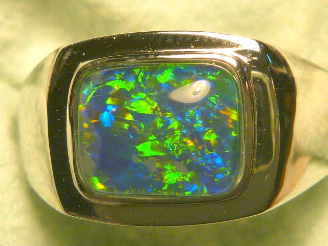 Herren Opal Ring Sterling Silber, Natürlicher Triplet. 10x8mm Rechteck. Artikel 170330 von AussieGemOpals