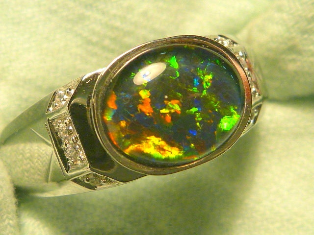 Herren Opal Ring Sterling Silber Natürliche Triplet 10x8mm Oval Artikel-170978 von AussieGemOpals