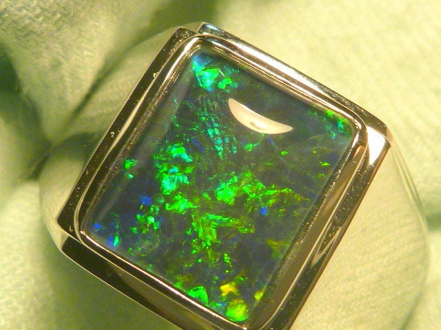 Herren Opal Ring Sterling Silber Natürlicher Triplet 12x10mm Rect Artikel #180141 von AussieGemOpals