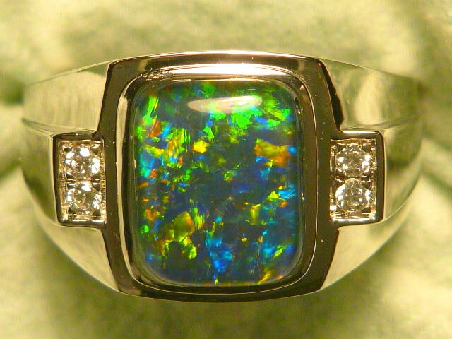 Herren Opal Ring Sterling Silber Natural Triplet 10 X 8mm Rechteck. Artikel 170339 von AussieGemOpals