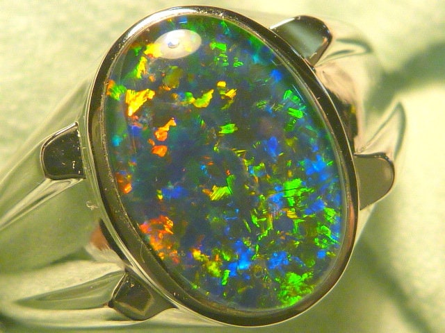Herren Opal Ring Sterling Silber Natural Triplet 13x9 Mm Oval Artikel 170946 von AussieGemOpals