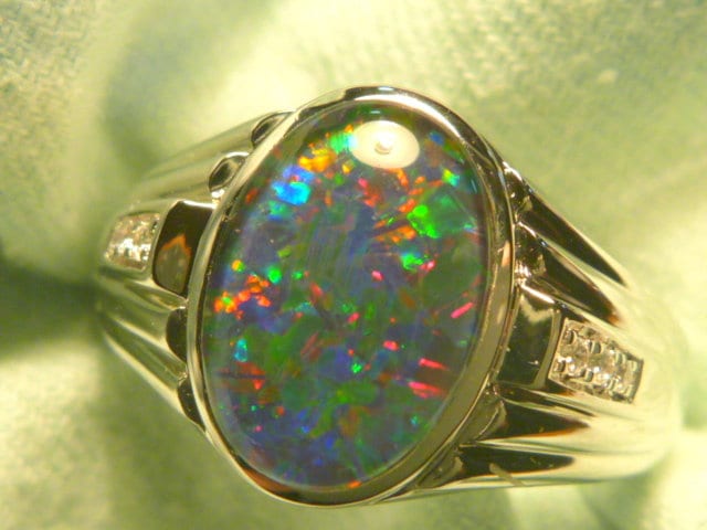 Herren Opal Ring Sterling Silber Natural Triplet 13x9mm Oval Artikel 170875 von AussieGemOpals